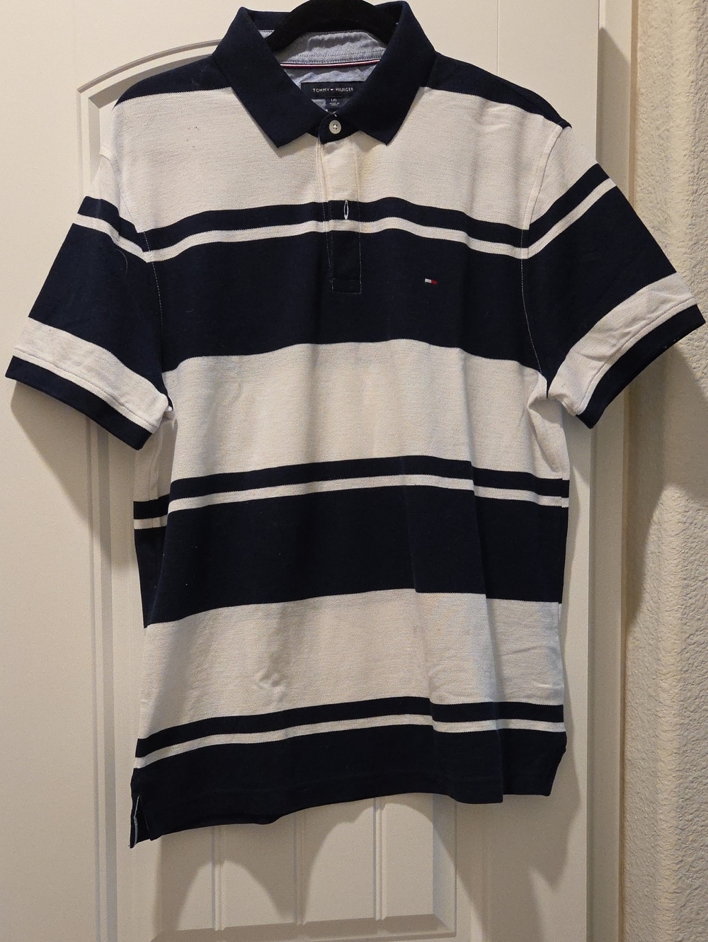 Tommy Hilfiger Navy & White Horizontal Stripe Polo